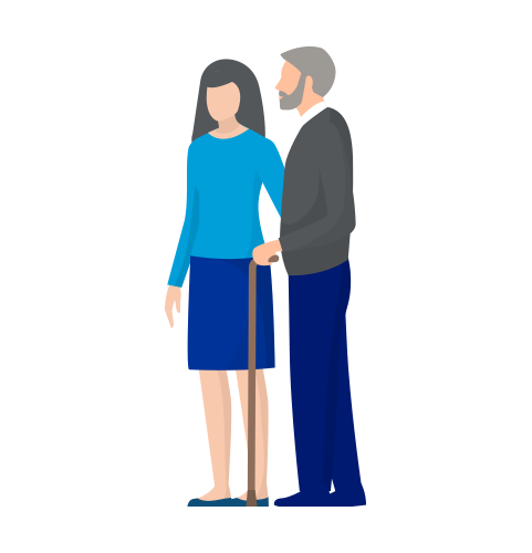 Illustration of a woman walking with an older man holding a cane