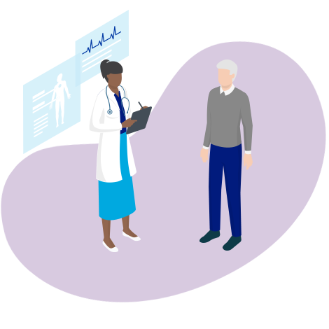 Illustration of a female doctor speaking with a male patient