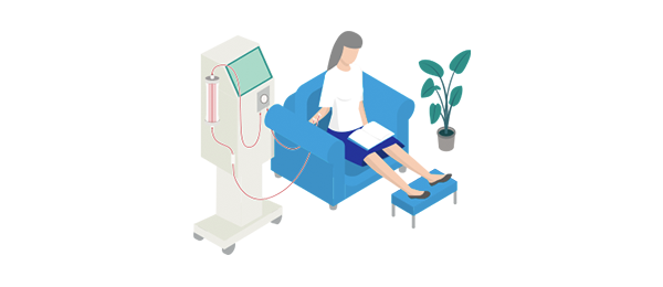 Illustration of a patient participating in in-home haemodialysis